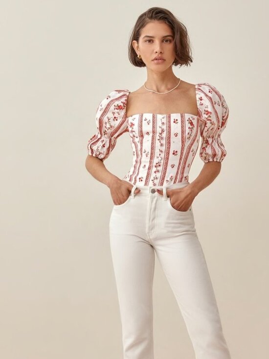 Reformation Tops - Reformation Linen Norton Floral Puff Sleeve Vienna Crop 0 NWT